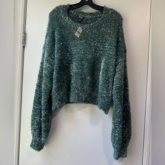 Anthropologie Maeve Tinsel Eyelash Sweater Size XL Teal Green - Picture 4 of 13